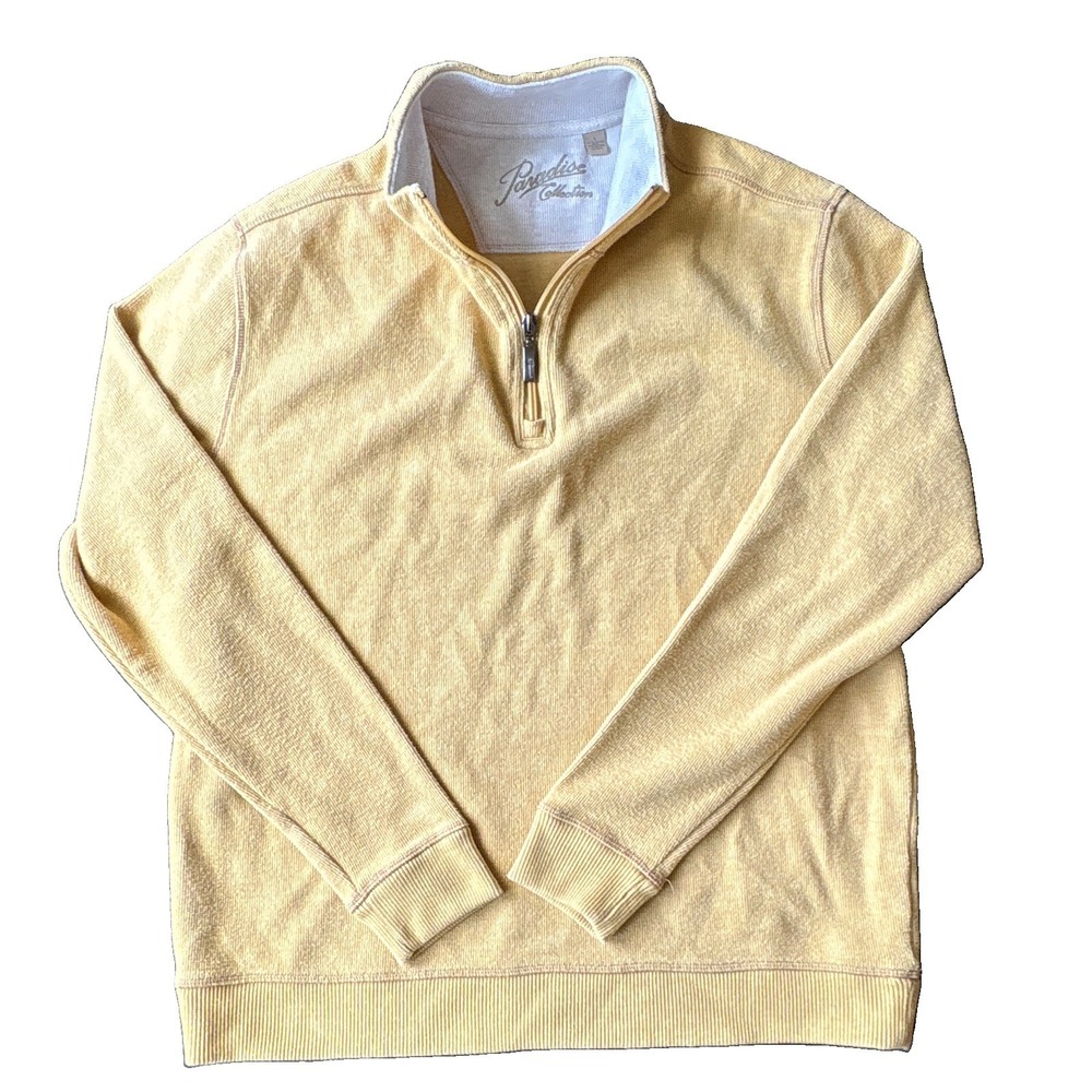 Paradise Collection Men's Yellow Cotton Quarter Zip Pullover Sweater Size L